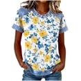 thumbnail image 2 of Vmvidoty Blouses for Women Dressy Crew Neck Short Sleeve Summer Tops Casual Floral Printed Shirts Yellow 3XL, 2 of 5