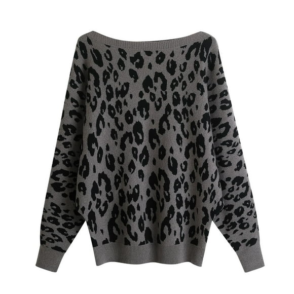 Birdeem Women's New Autumn And Winter Women's Sweater One Neck Loose Shirt Heavy Industry Leopard Knit