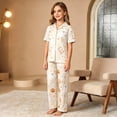 thumbnail image 2 of HAYIMI Kids Halloween Girls Spring Autumn Button Short Sleeve Lapel Blouse Tops Long Pants Pajama Set Casual Homewear, 10-11 Years, 2 of 4