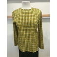 thumbnail image 1 of Yellow And Black Window Pane Plaid Blouse Jewel Neck Collar (Style# 9047), 1 of 3