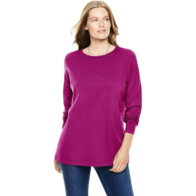 T-shirt à Manches Longues à Col Ras du Cou Parfait pour Femmes Grande Taille