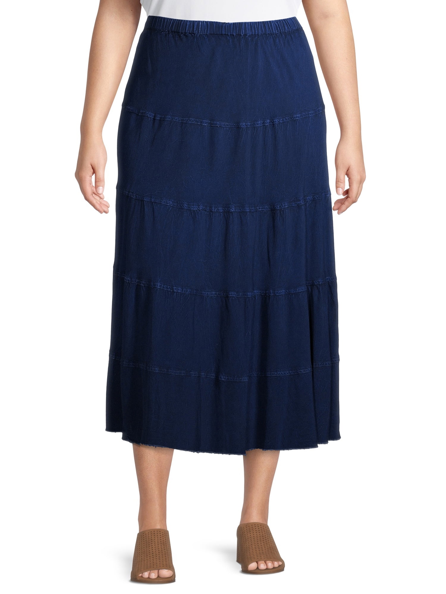 women's tiered denim skirt
