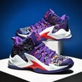 thumbnail image 2 of Sneakers, Mens Shoes Breathable Canvas High-top Basketball Shoes, Anti-slip Rubber Sole, Outdoor Cushioning Sports Shoes, Black and Purple Twin-color Lightweight Running Shoes, 2 of 9