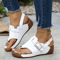thumbnail image 2 of Dakaela Womens Leather Orthopedic Wedge Sandals Rhinestone Buckle Platform Flip Flops Arch Support Summer Beach Slip on Slides with Back Strap White Size 6, 2 of 9