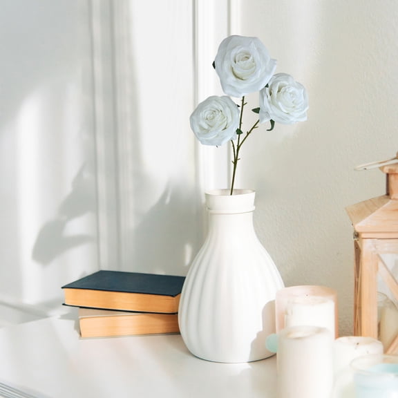 EZPXFCI White Roses Artificial Flowers, 1 Pcs Fake Silk White Flowers Real Looking Faux Blossom Rose Flower Head for Wedding Bouquet Party Decor DIY Crafts Floral Arrangements