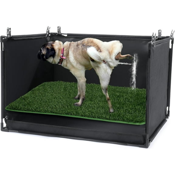 Dog Pee Pad Holder with Artificial Grass, 25 * 21 * 15.7 in Foldable Indoor Dog Potty Tray with Hemmed Edge, No Spill Pee Pad Holder Tray Puppy Litter Box for Dogs