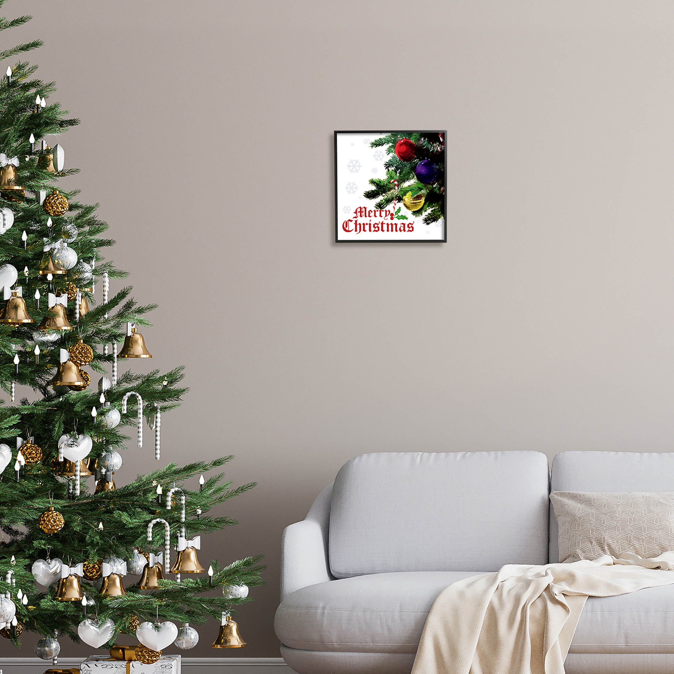 Stupell Industries Merry Christmas Snowflake Pattern Graphic Art Black Framed Art Print Wall Art, Design by The Saturday Evening Post
