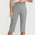 thumbnail image 4 of Timegard Womens Capri Pants Stretch High Waist Button Work Casual Pants for Summer with Pockets, 4 of 8