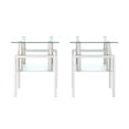 thumbnail image 5 of Modern Tempered Glass Side Table, Square End Table Coffee Table with Metal Legs and Open Shelf for Living Room Bedroom, White 2-Piece, 5 of 8