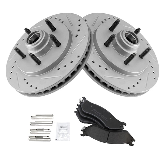 TRQ Front Performance Brake Pad & Rotor Kit Brake Pads Brake Rotors Set Semi-Metallic Fits Select 1999-2002 Ford Expedition 1998-2002 Lincoln Navigator