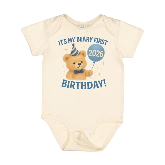 Inktastic Beary First Birthday 2026 Teddy Bear Boys or Girls Baby Bodysuit