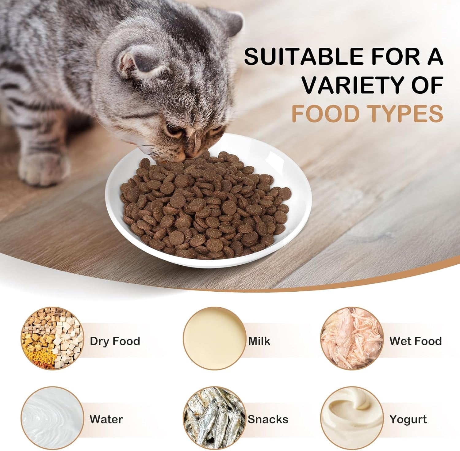 4 Pack Ceramic Cat Food Bowls, 5.9 Inch Ceramic Cat Dishes Set for Indoor Cats and Small Dogs, Anti Whisker Fatigue Kitten Bowls, Wide Shallow Kitten Plates for Food and Water