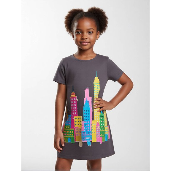 Kids Elegant Short Sleeve Dress A-Line Round Neck Casual Dresses for Girls Little Girls Age 5-10 Classic Cut