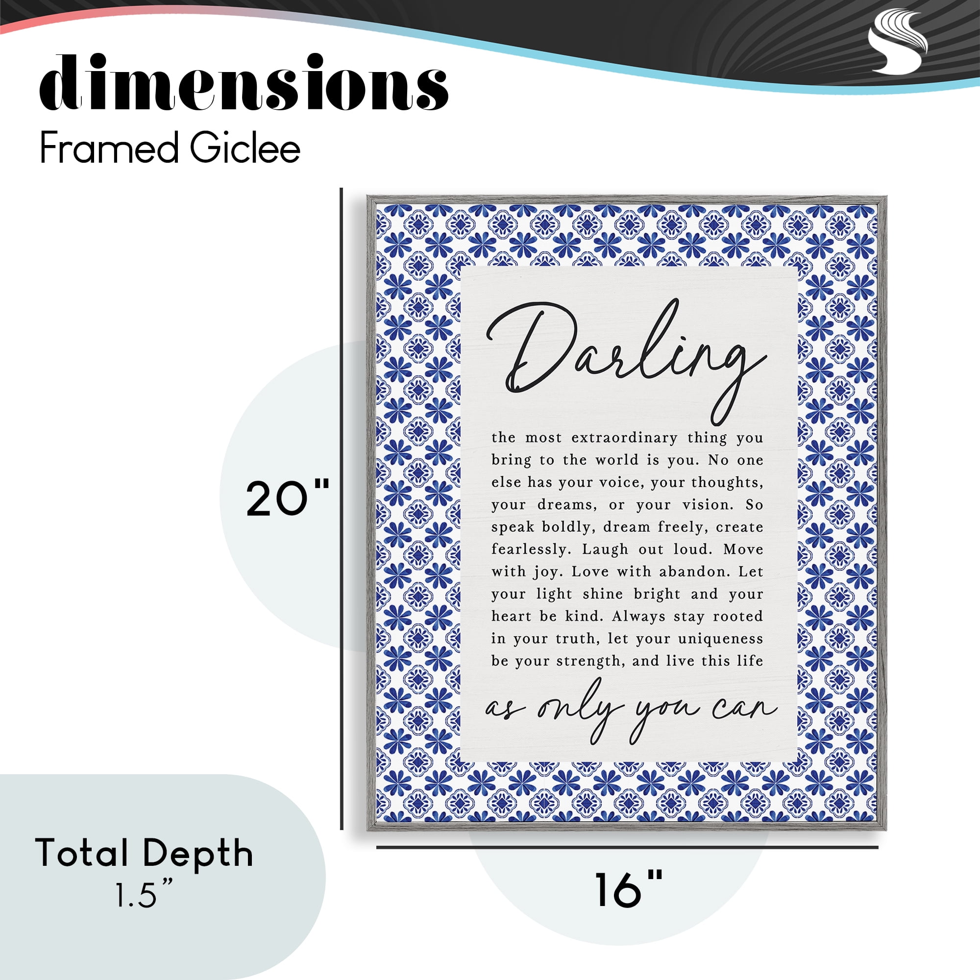 Darling Only You Can Inspiring Gray Framed Giclee Art, design by Lettered and Lined