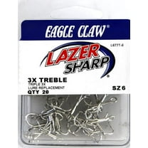 Lazer Sharp L677TH-6 3X Strong Treble Hook, Sea Guard, Size 6, 20 Pack