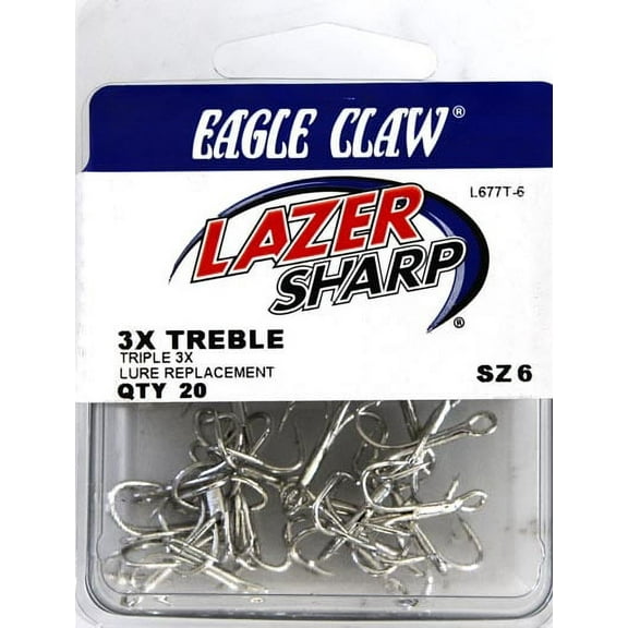Lazer Sharp L677TH-6 3X Strong Treble Hook, Sea Guard, Size 6, 20 Pack