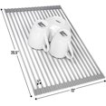 thumbnail image 2 of Roll-Up Dish Drying Rack [Large 20.5'' X 13"] Over The Sink Drying Mat,- Multipurpose Dish Drainer - Fruits and Vegetable Rinser - Durable Silicone Covered Stainless Steel (Warm Gray) Gray Gray, 2 of 5
