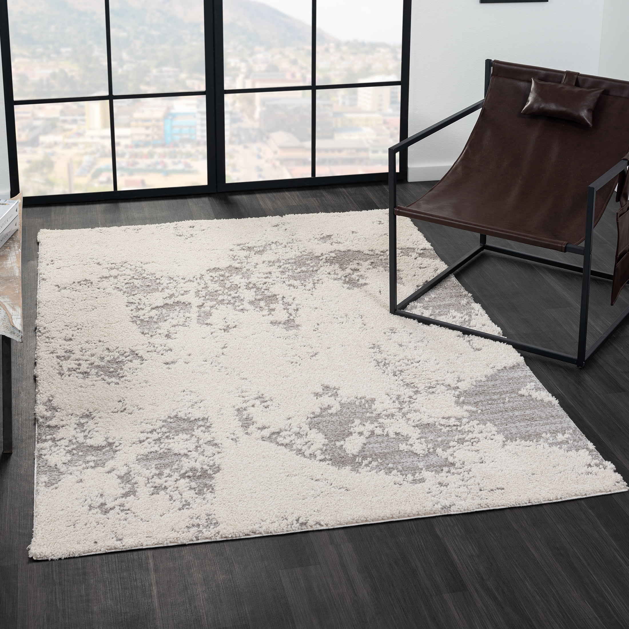 Better Homes & Gardens Shag Modern Grey Abstract Indoor Area Rug, 5' x 7'