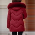 thumbnail image 6 of HAPIMO Women Quilted Coat Midi Length Long Sleeve Puffer Jacket Solid Faux Hooded Padded Coats Thick Warm Winter Outerwear Pockets Cotton Red XXL, 6 of 6