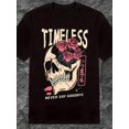 thumbnail image 1 of Skull and Floral Print Mens Plus Size Short Sleeve Crew Neck T Shirt Casual Summer Top in Black, 1 of 7