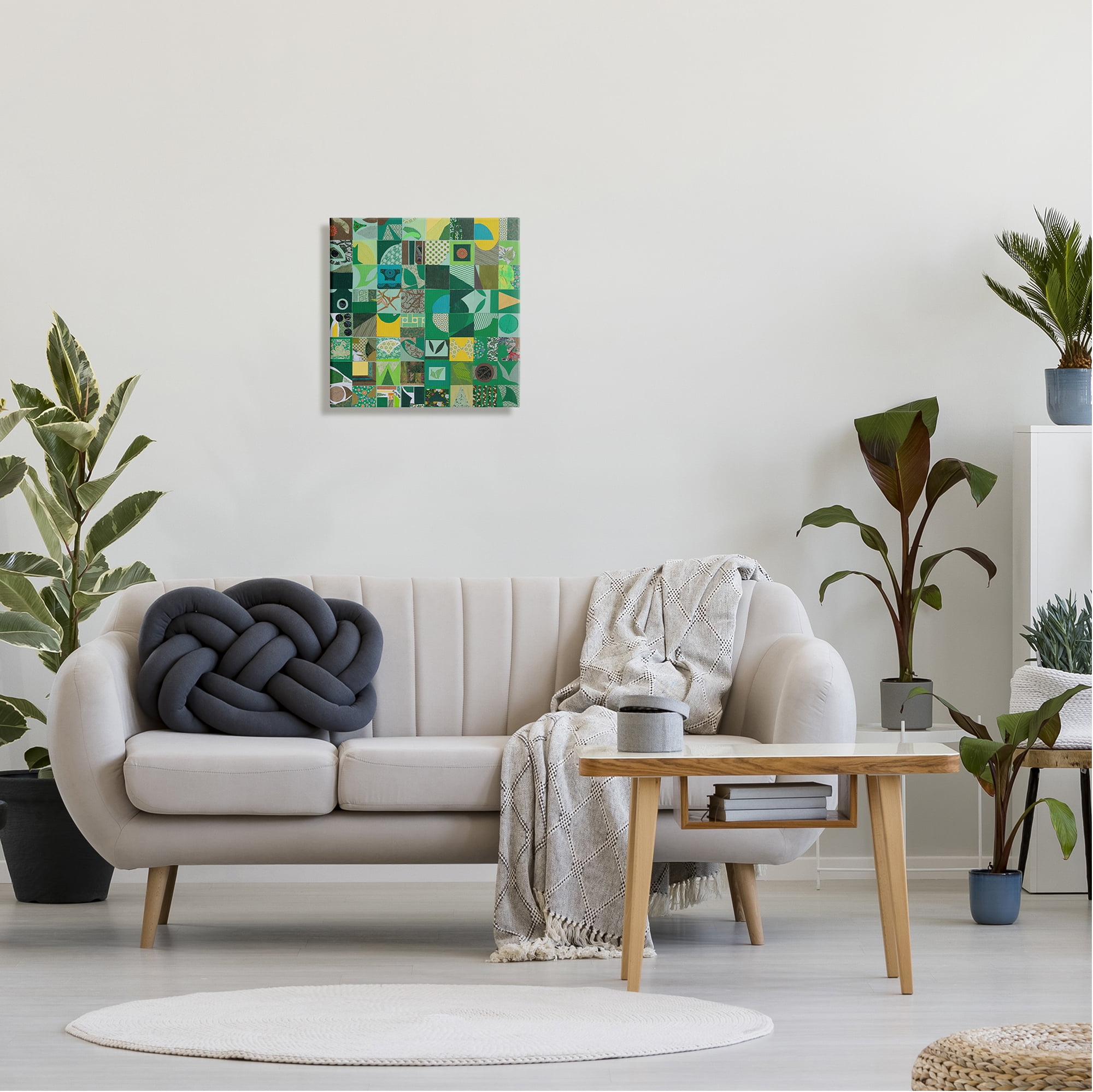 Stupell Industries Green Geometric Collage Abstract Painting Gallery Wrapped Canvas Art Print Wall Art, 17 x 17