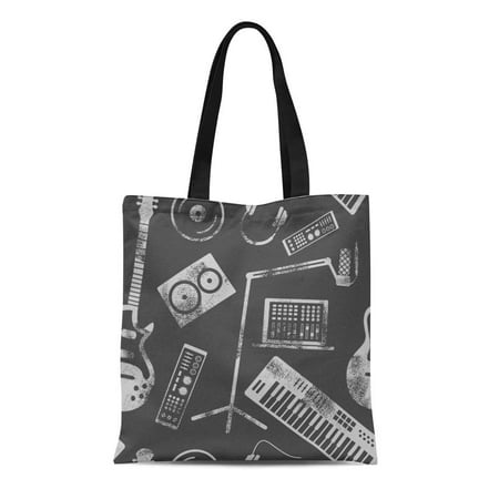 LADDKE Canvas Tote Bag Music Production Speaker Laptop Headphones Microphone Amplifier Plate Synthesizer Reusable Shoulder Grocery Shopping Bags