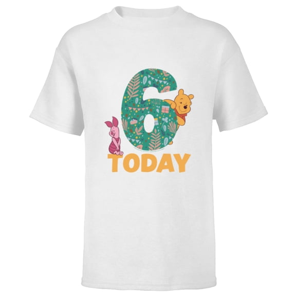 Disney Winnie the Pooh & Piglet Birthday 6 Years Old Today - Short Sleeve T-Shirt for Kids - Customized-White
