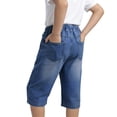 thumbnail image 3 of Eltusu Boys Denim Shorts, Casual Elastic Waist Straight Legs Below the Knee Capris Shorts Blue Size 8 T, 3 of 7