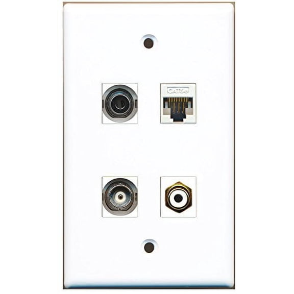 RiteAV - 1 Port RCA White 1 Port 3.5mm 1 Port BNC 1 Port Cat5e Ethernet White Wall Plate