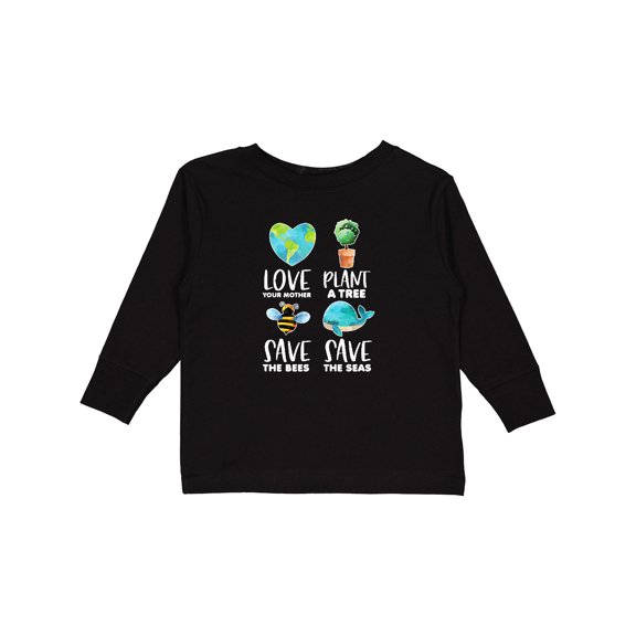 Inktastic Earth Day Plant a Tree Save the Bees Save the Seas Love Your Mother Earth Boys or Girls Long Sleeve Toddler T-Shirt