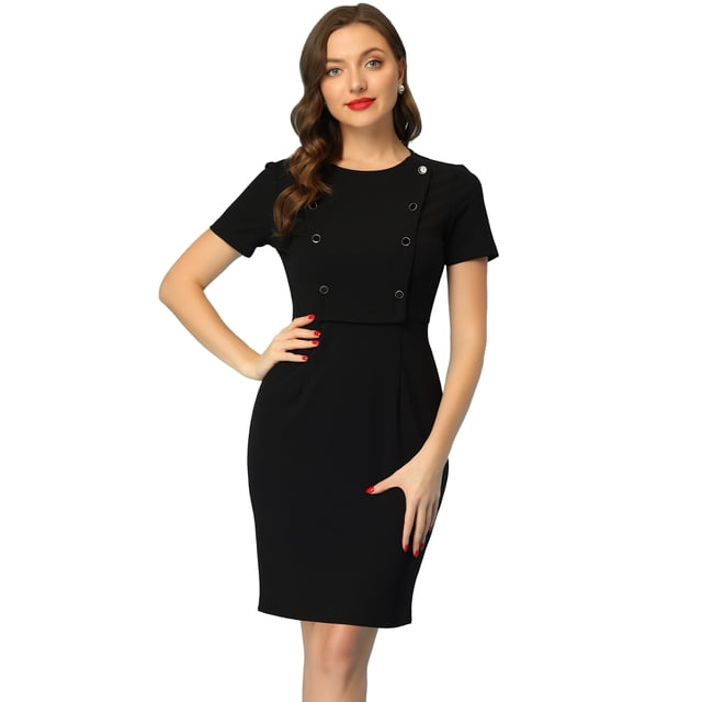 Vestido de tubo informal de negocios Allegra K para mujer cuello redondo manga corta Negro S