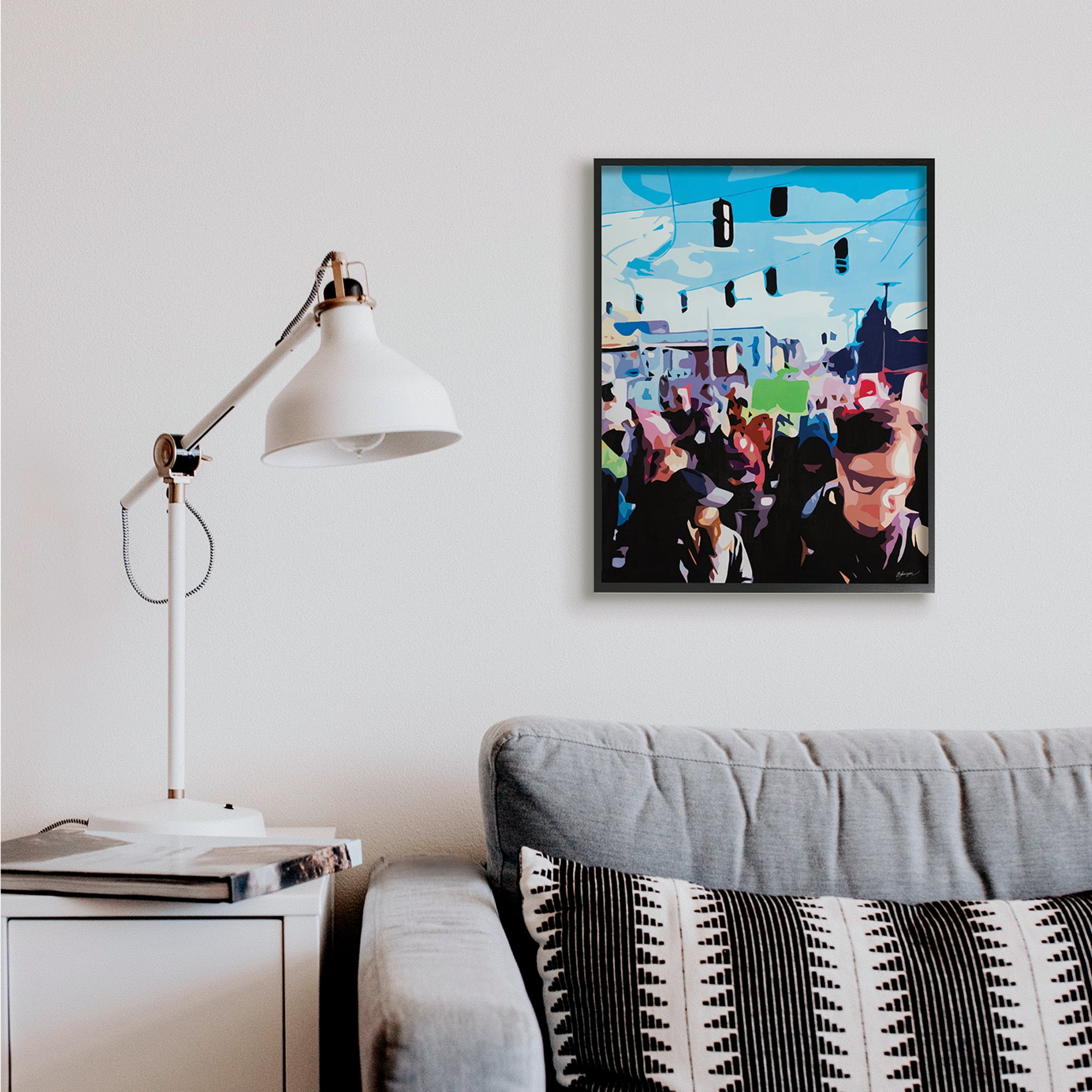 Stupell Industries People Parading in Street Soft Edge Abstraction Novelty Painting Black Framed Art Print Wall Art, 24 x 30