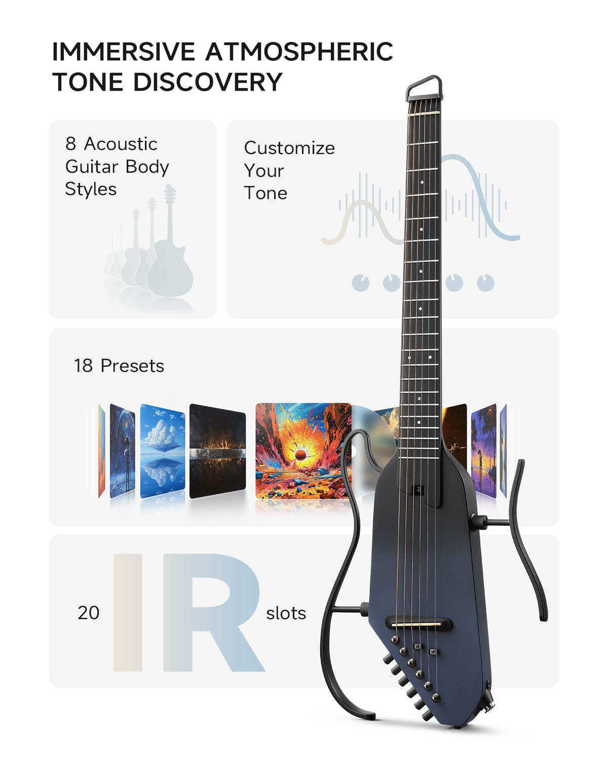 Donner Acoustic Electric Guitar HUSH I PRO Travel Guitar with Multiple Effect Modes Smart Guitarra Kit of Earphone, Gig Bag, Strap, Charging Cable, Black
