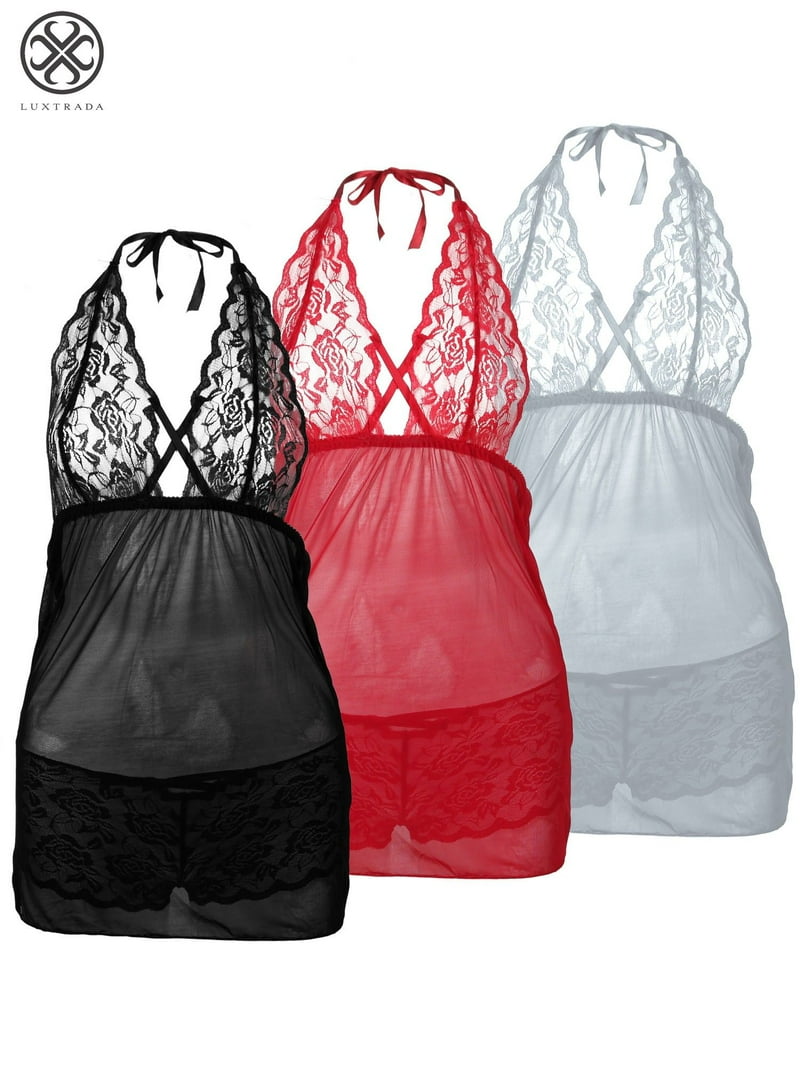 Chemise De Nuit Lasce Halter Dentelle Noire - Grande Taille Queen (1X-3X), Neuve Avec étiquettes