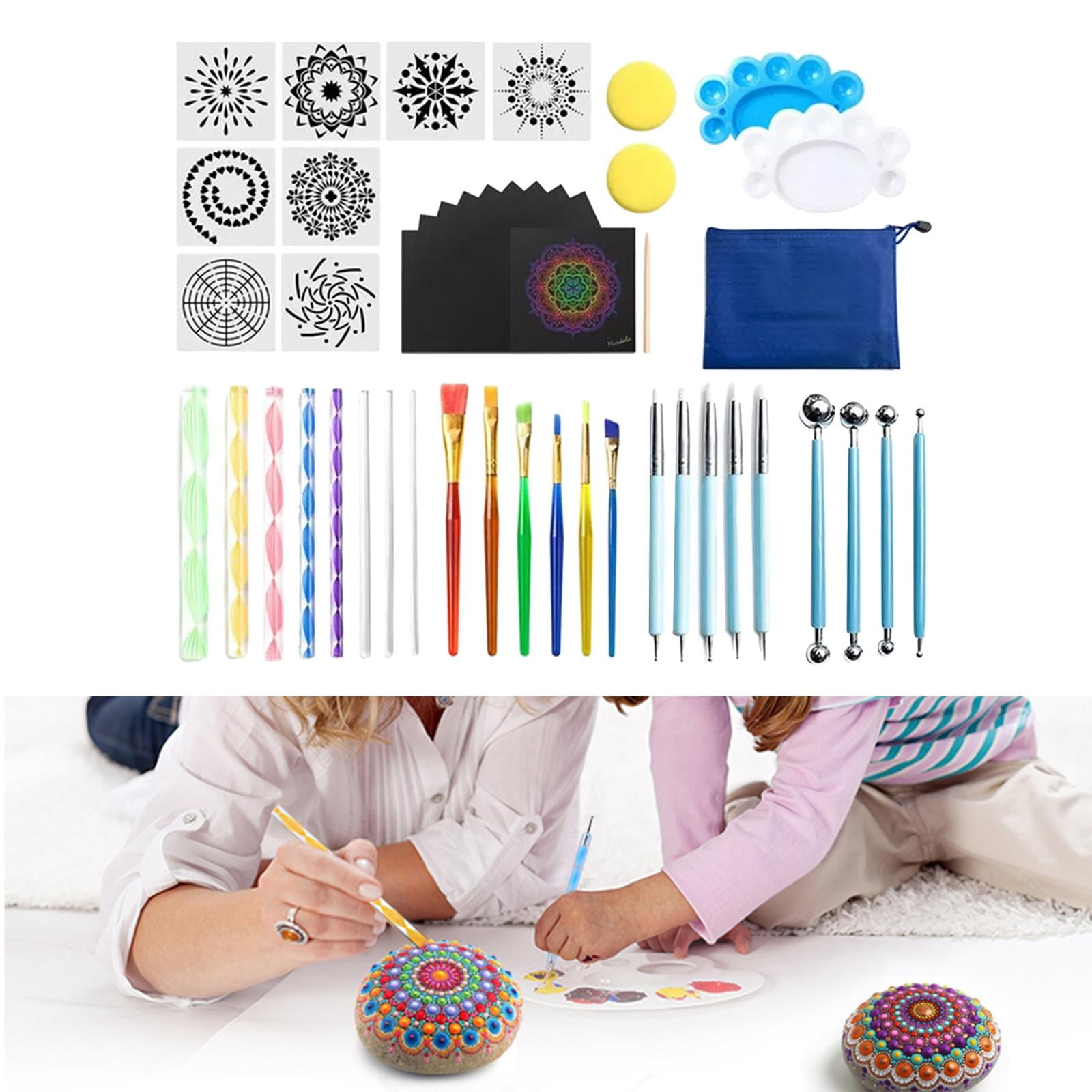 FVDPWYE 47PCS Mandala Dotting Tools Set with Mandala Stencil/Dotting Tools/Brushes/Paint