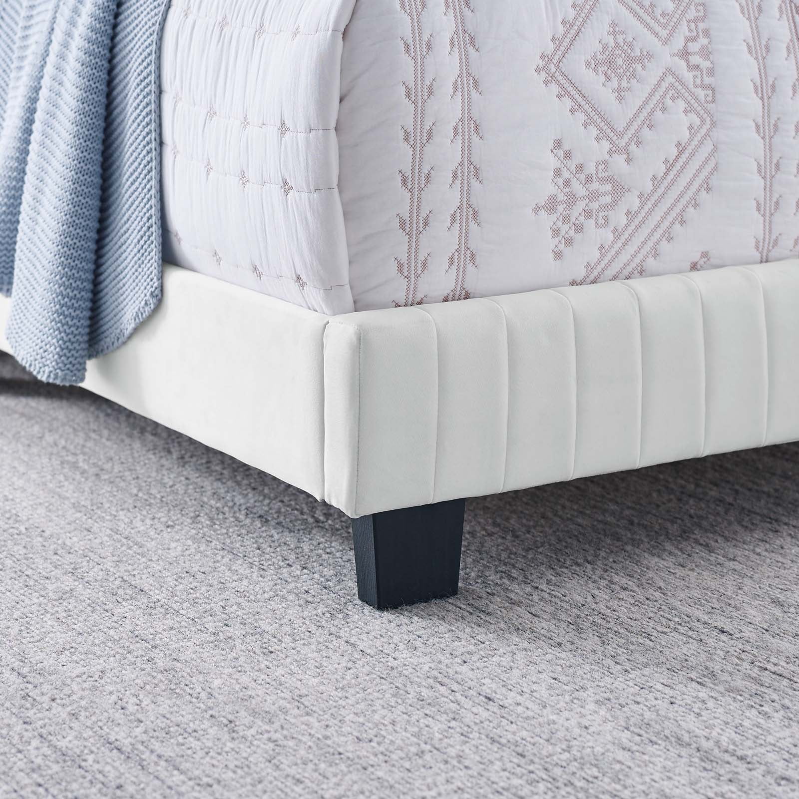 Tufted Platform Bed Frame, King Size, Velvet, White, Modern Contemporary Urban Design, Bedroom Master Guest Suite