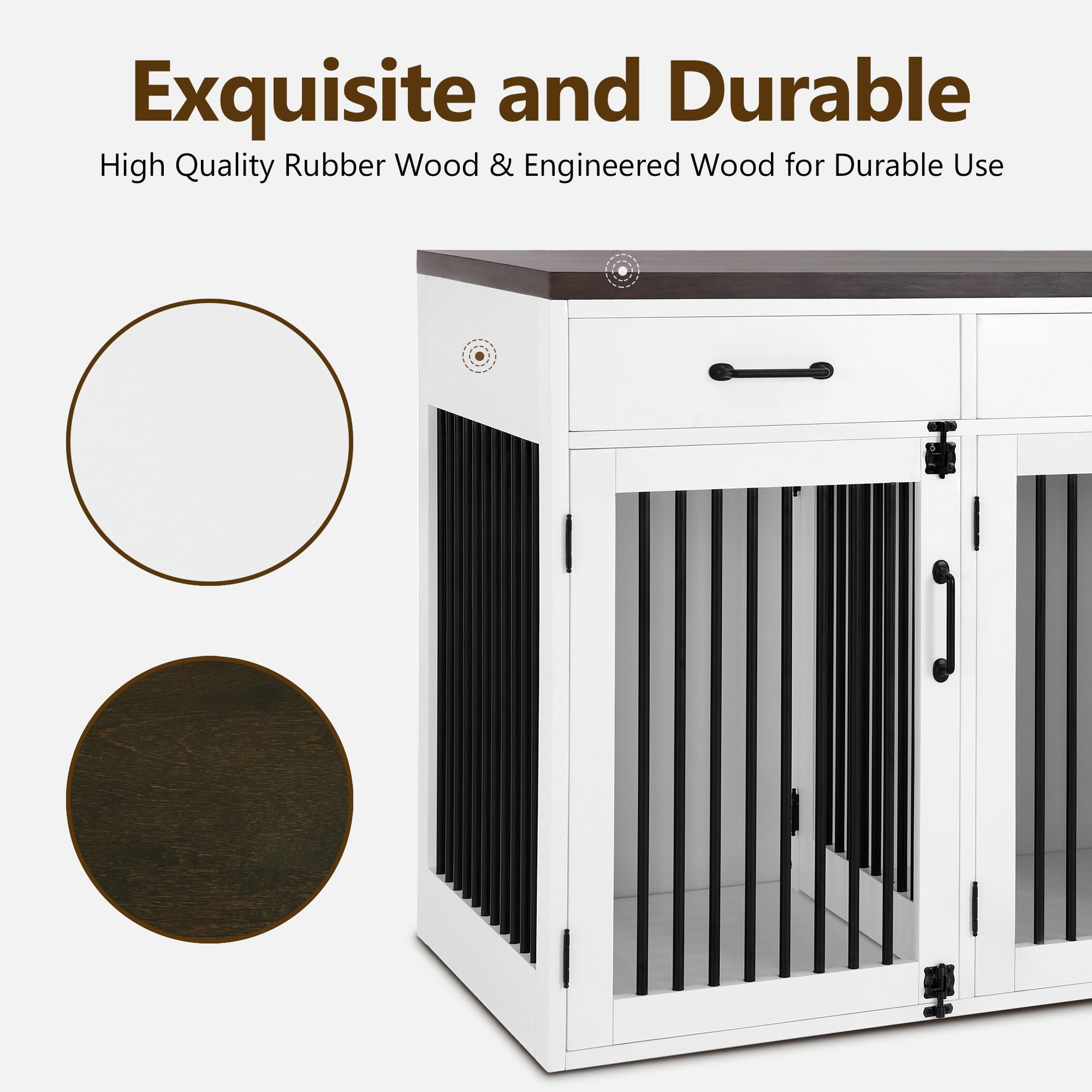 MCombo 55.5" L x32.4"H Large Wooden Dog Crate Furniture with Drawers, Lockable Doors, Removable Dividers