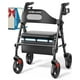 thumbnail image 1 of Andador plegable HOMLAND con asiento para personas mayores, ruedas grandes de 8", capacidad de peso de 350 lb, asas y altura del asiento ajustables, andador ligero con ruedas, color negro, 1 of 5