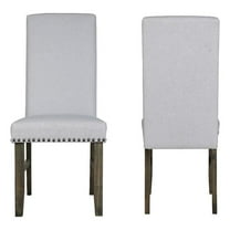 Luo 19 Inch Dining Chairs Set of 2- Nailhead Trim- Gray Fabric- Brown Wood