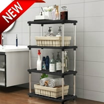 Bxaolu 4-Shelf Standing Storage Shelves Heavy Duty Plastic Shelving Unit Pantry Wire Rack for Office Garage Kitchen, 8.6 D x 15.7" W x 31.4" H, Black
