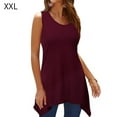 thumbnail image 2 of facefd T-shirt Sans Manches Femme Col Rond Couleur Unie Haut Décontracté, Marron, TTG, 2 of 5