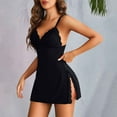 thumbnail image 4 of yunLCZ Silk Pajamas for Men Women's Lingerie Sexy Nightgowns Spaghetti Strap Chemise Side Slit Women Sleepwear Sleepdress, 4 of 4