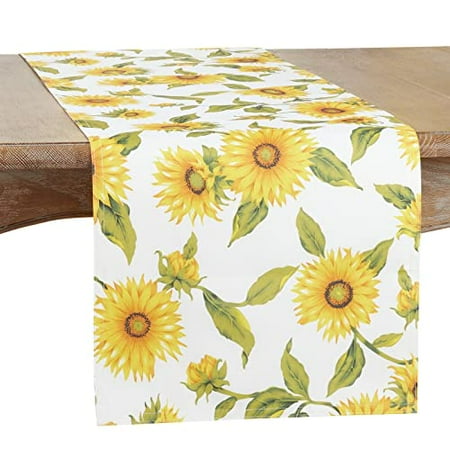 

Fennco Styles Yellow Sunflower Print Table Runner 16 W x 90 L - Garden Floral Table Cover for Home Décor Dining Table Banquet Everyday Use Family Gathering and Special Occasion