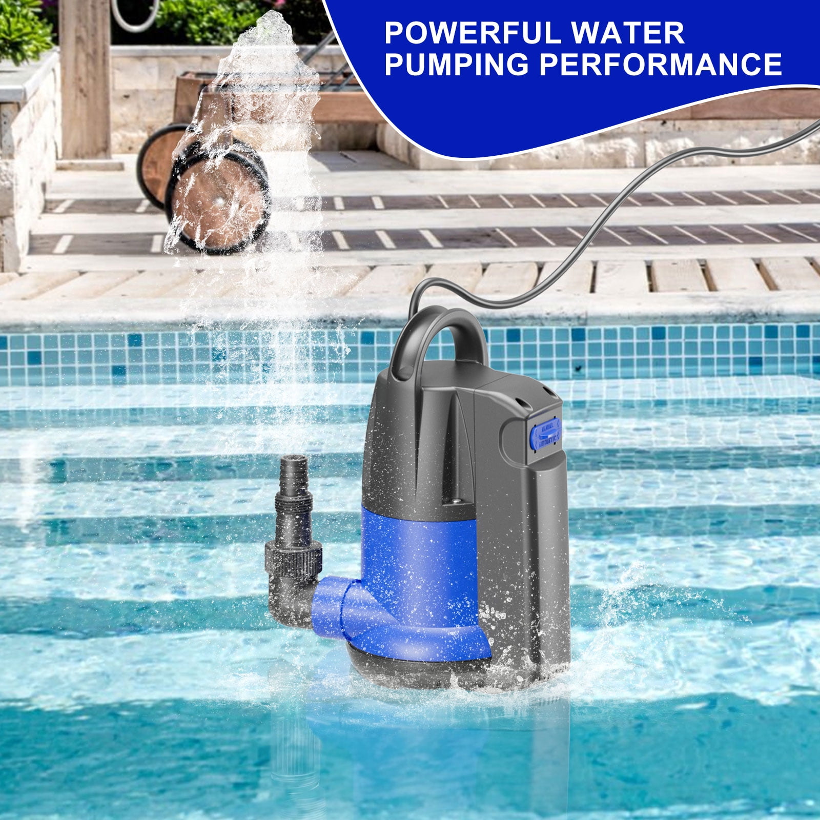 1 HP Automatic Submersible Water Pump, Portable Sump Pump with Integrated Float Switch 4000GPH Utility Pumps for Pool Tub Garden Pond Flooded Basement Draining
