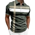 thumbnail image 3 of Mens Color Block Striped Polo Shirt Short Sleeve T Shirts Casual Summer Breathable Top Army Green L, 3 of 5