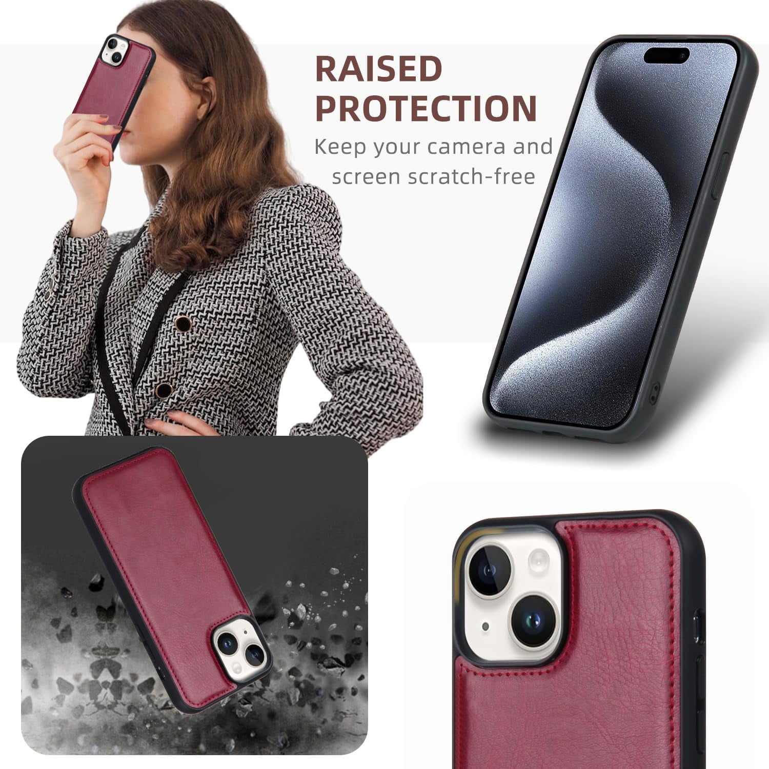 Phone Case Wallet Case Compatible for iPhone 15,iPhone 15 Multifunctional 2 in 1 Magnetic Case Wallet,Durable PU Leather Flip Lanyard Strap Wristlet Zipper Card Holder  for iPhone 15