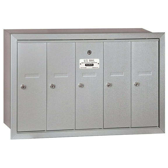 Salsbury Industries 3505ARP Vertical Mailbox - 5 Doors - Aluminum - Recessed Mounted - Private Access