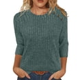 thumbnail image 2 of Tqyyweavej 3/4 length Sleeve Sweaters for Women Botton Crew Neck Fashion Blouses Solid Color Loose Casual Tops Size S to 2XL, 2 of 6