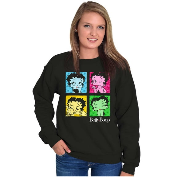 Betty Boop Pop Art Squares Kisses Women Crewneck Sweatshirt Brisco Brands S