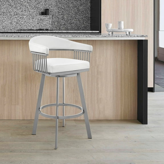Armen Living Bronson Bar Stool with 360-Degree Swivel, White